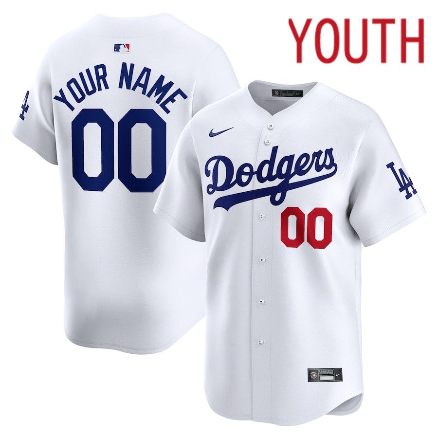 Youth Los Angeles Dodgers Nike White Home Limited Custom MLB Jersey->customized mlb jersey->Custom Jersey
